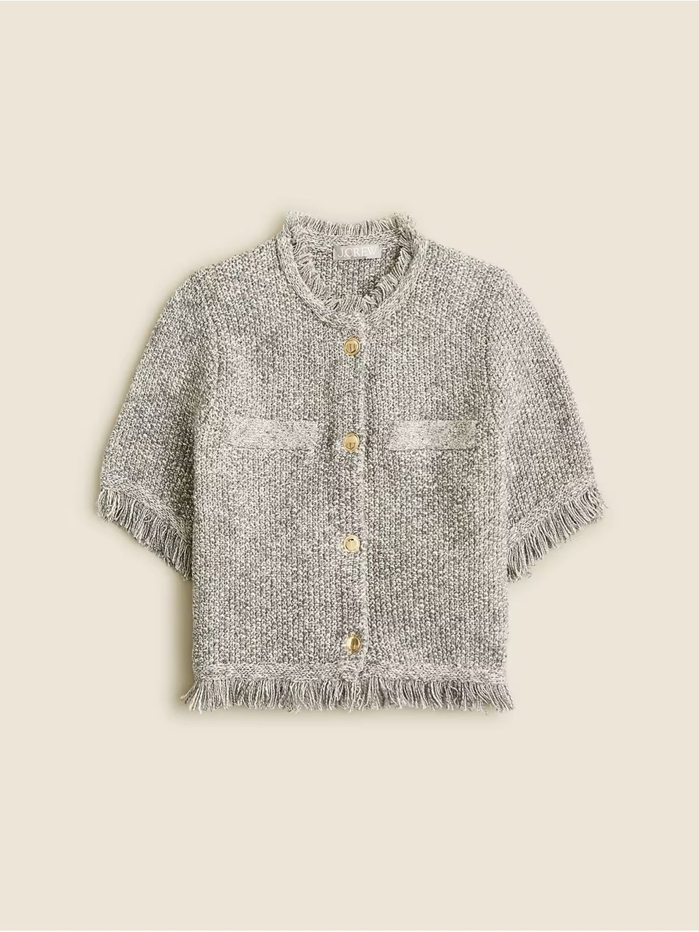 J. Crew Short-Sleeve Fringe-Trim Cardigan - Silver